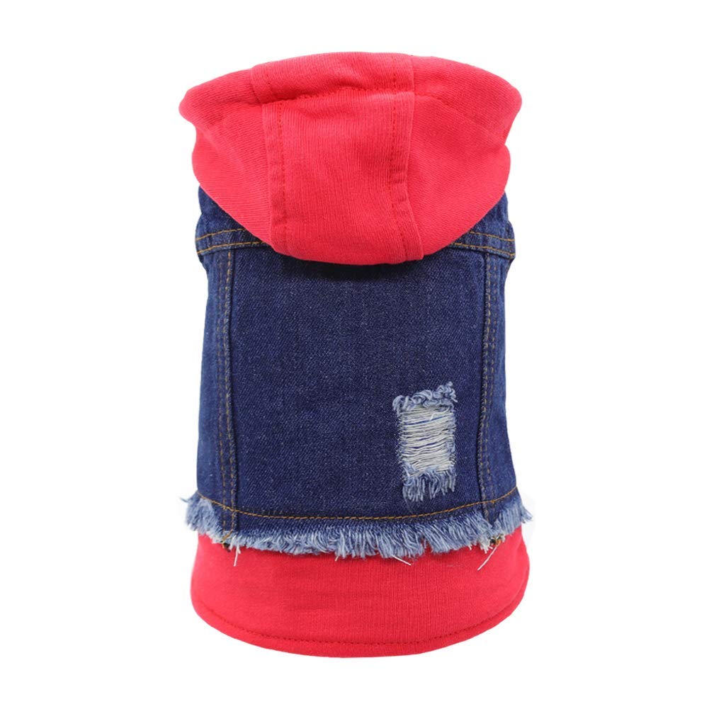 SILD Pet Clothes Dog Jeans Jacket Cool Blue Denim Coat For Small Medium Dogs Lapel Vests Classic Hoodies Puppy Blue Vintage Washed Clothes (XS, Blue-red) XS - PawsPlanet Australia