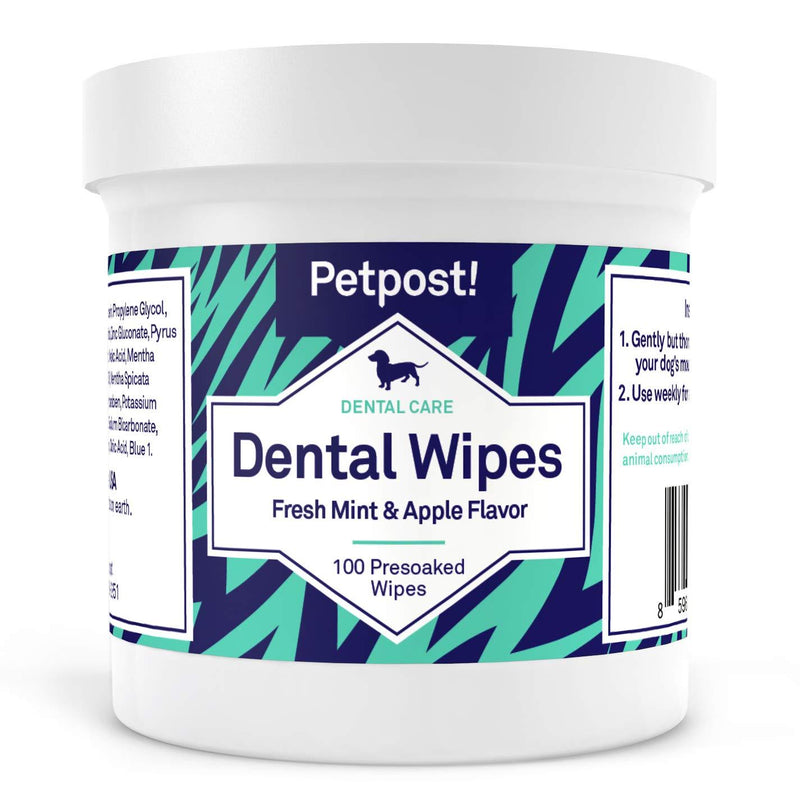 Petpost | Dental Wipes for Dogs - Bad Breath, Plaque and Tooth Decay Gone - 100 Presoaked Pads in Natural Tooth Cleaning Solution 100 Count (Pack of 1) - PawsPlanet Australia