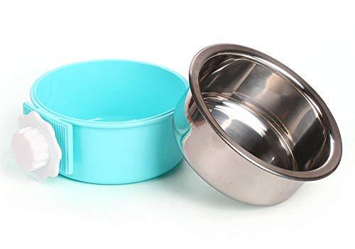 Tineer Stainless Steel Removable Hanging Dog Feeder Bowl,2in1 Pet Water Food Feeder Bowls Cage for Dog Cat and Other Animals (L, Blue) L - PawsPlanet Australia