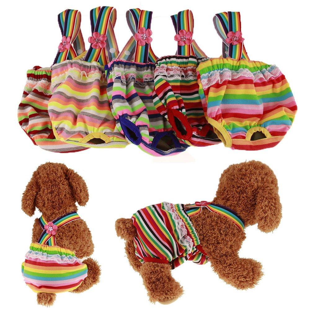 RC GearPro Washable 2 Pack Dog Diapers, Pet Sanitary Pantie with Suspender for Female Dogs, Color at Random (M) M - PawsPlanet Australia