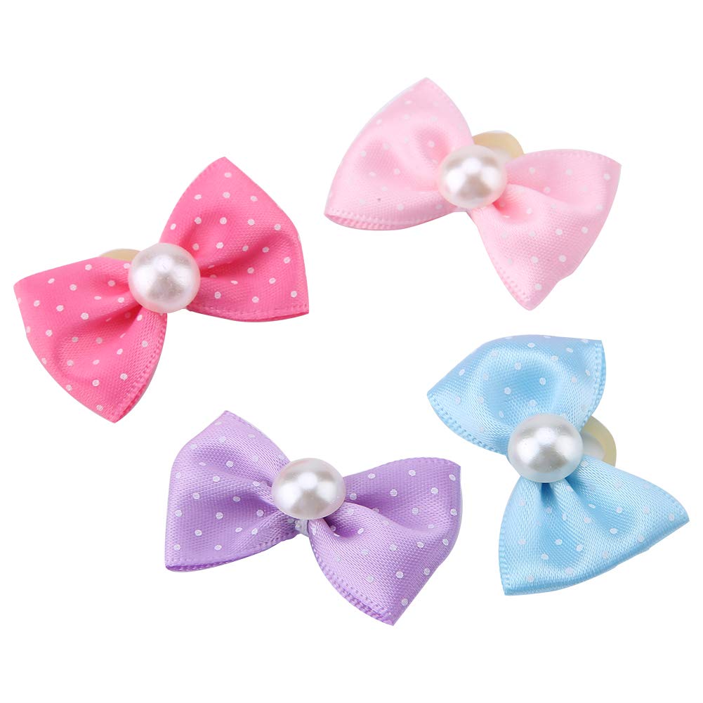 20pcs Dog Hair Bows with Rubber Bands Small Dog Puppy Dots Faux Pearl Bow Pattern Hair Rope Hair Band Pet Grooming Products for Puppies Cats and Other Small Pets - PawsPlanet Australia