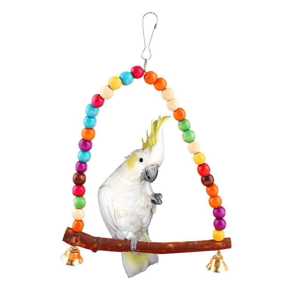 HEEPDD Bird Swing, Colorful Beads Parrot Standing Perch Hammock Hanging Toy with Bells Cage Accessories for Medium and Small Parrots Finch Lovebird - PawsPlanet Australia