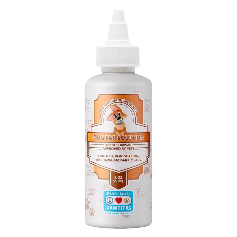 PAWTITAS 100% Natural Dog Ear Cleaner - Treatment Infection Formula Provide Fast Relief from infections, itching, Odors, Mites & Yeast | Manufactured with Certified Organic Ingredients 2 OZ 59 ml (Pack of 1) - PawsPlanet Australia