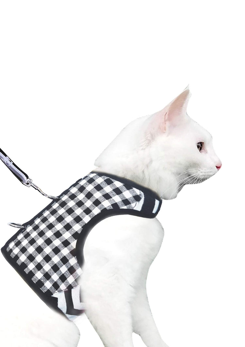 Yizhi Miaow Escape Proof Kitten Harness with Leash Small, Adjustable Kitten Walking Jackets, Padded Kitten Vest Black Plaid - PawsPlanet Australia