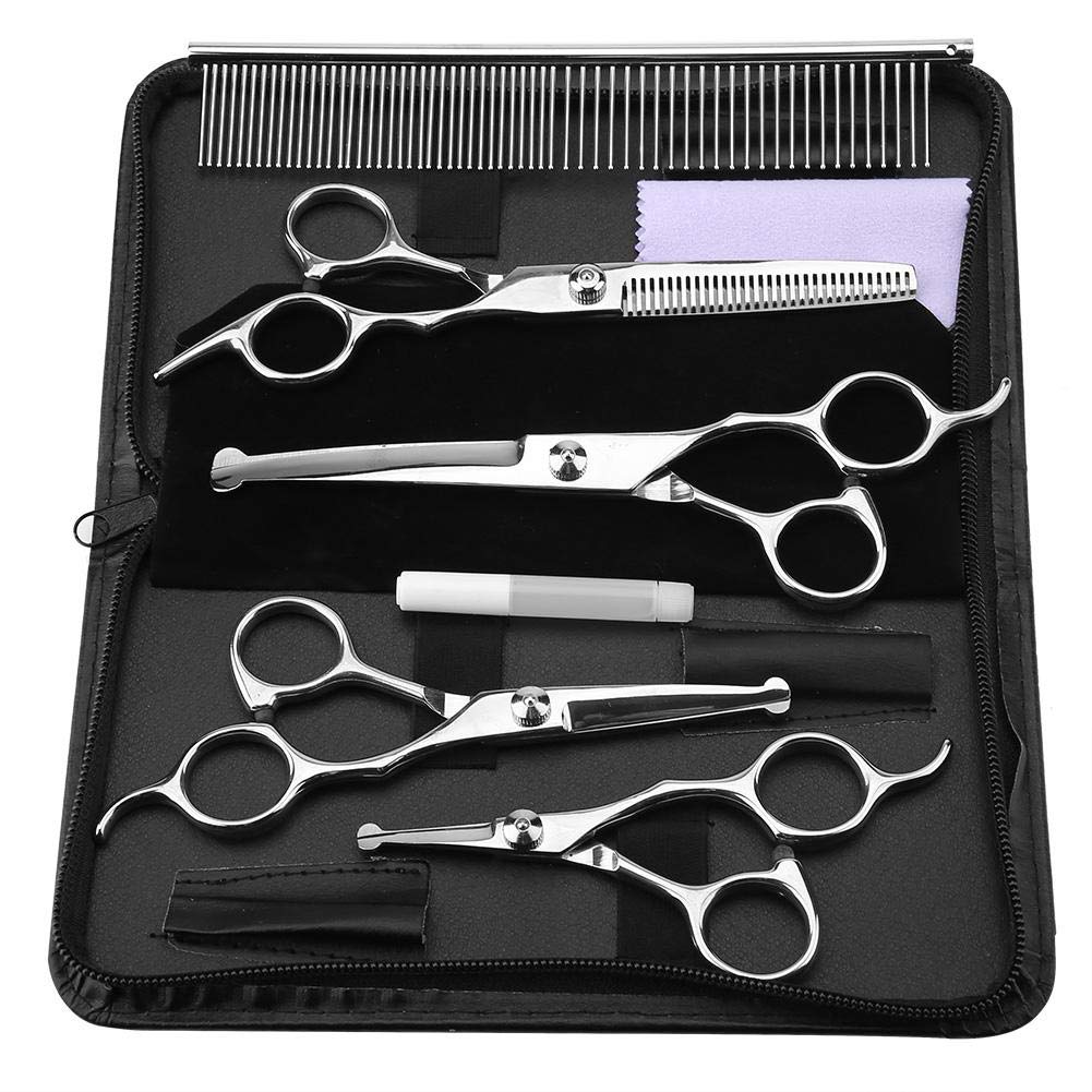 Pet Grooming Scissors Set Stainless Steel Safety Round Tip Hairdressing Shears Haircut Tool Kit Straight Scissors Thinning Scissors Curved Scissors Comb Cat Dog Grooming Trimmer Kit - PawsPlanet Australia