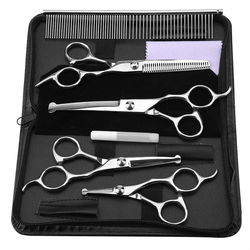 Pet Grooming Scissors Set Stainless Steel Safety Round Tip Hairdressing Shears Haircut Tool Kit Straight Scissors Thinning Scissors Curved Scissors Comb Cat Dog Grooming Trimmer Kit - PawsPlanet Australia