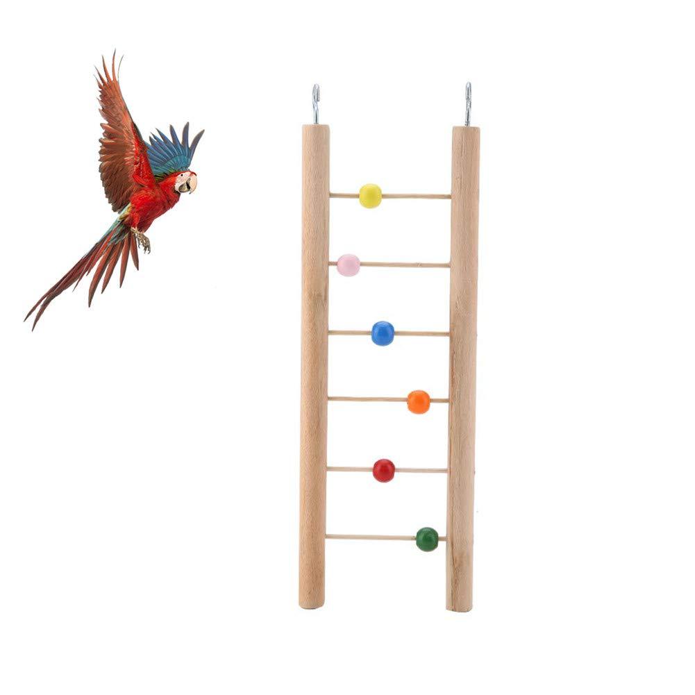 Pet Parrot Wood Ladder Pet Chewing Stairs Standing Slide Ladder Bird Cage Climbing Hanging Toys Parrot Educational Toys with Colorful Beads or Bells(With Beads) With Beads - PawsPlanet Australia