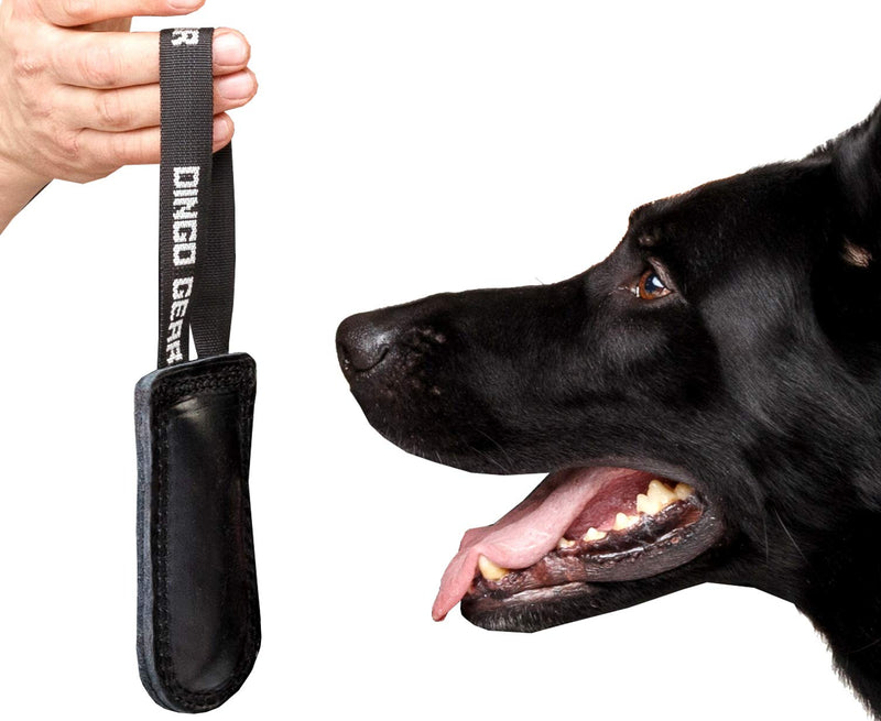Dingo Gear Dog Bite Tug Handmade of Black Grain Leather Strong For Training K9 Ipo Agility and Just Fun S00226, Black - PawsPlanet Australia