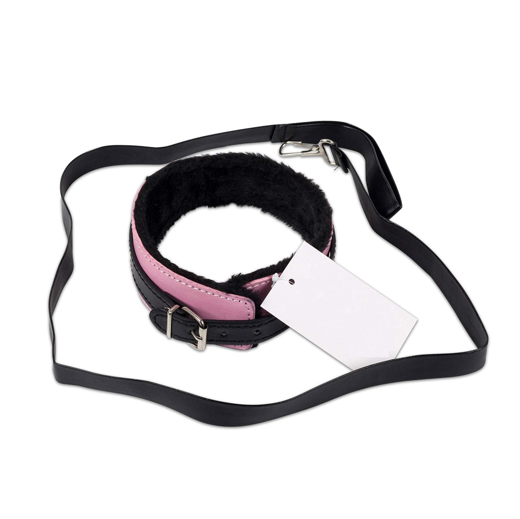 Eroticave Leather BDSM Bondage Adjustable Dog Collar and Lead Restraint, Black/Pink - PawsPlanet Australia