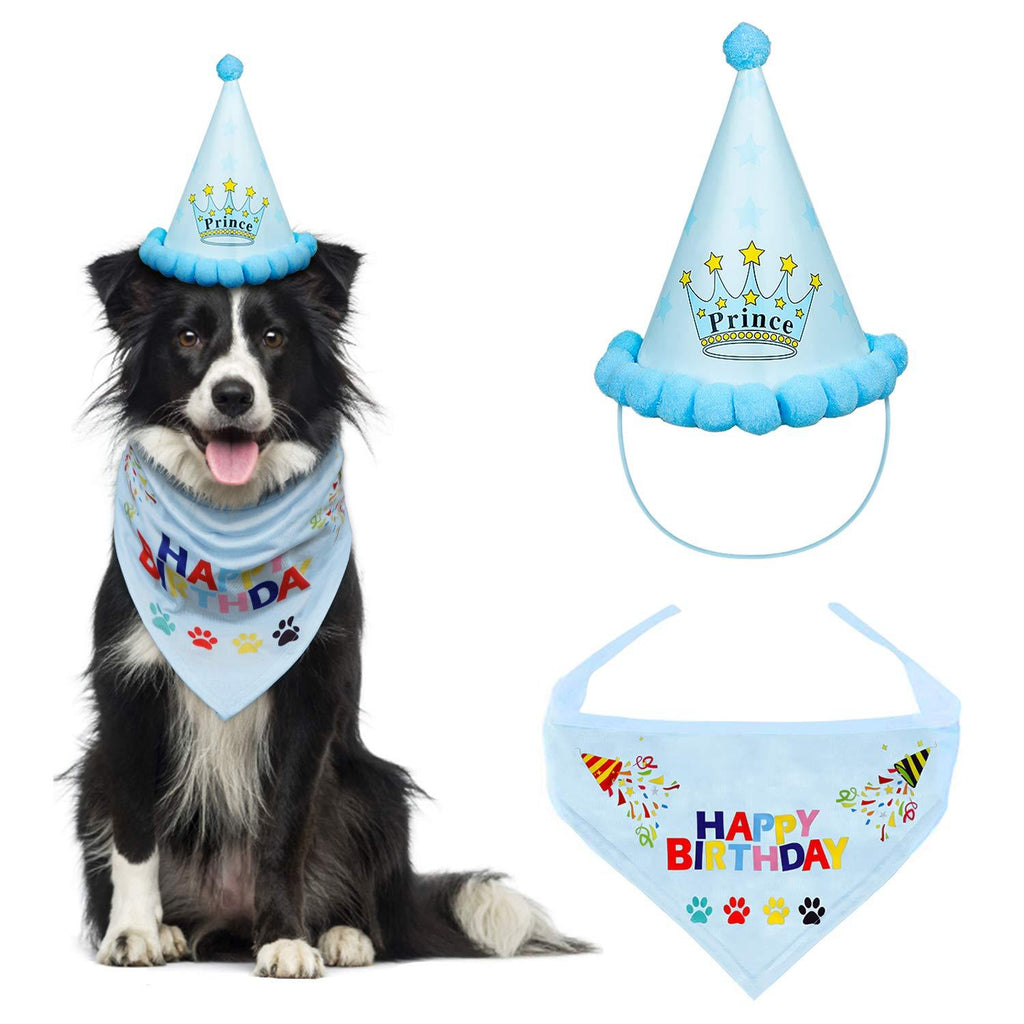 Dog Birthday Bandana, VIPITH Triangle Cotton Dog Scarf with Cute Doggie Birthday Party Hat, Great Puppy Dog Birthday Outfit, Gift and Party Decoration Set Blue - PawsPlanet Australia