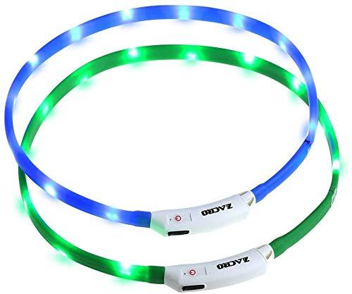 Zacro 2PCS LED Dog Collar, Light up Dog Collar, USB Rechargeable Light Up Pet Safety Collar with 3 Glowing Modes and Adjustable Size Fit for All Dog, Cat and Pets (Green and Blue) - PawsPlanet Australia