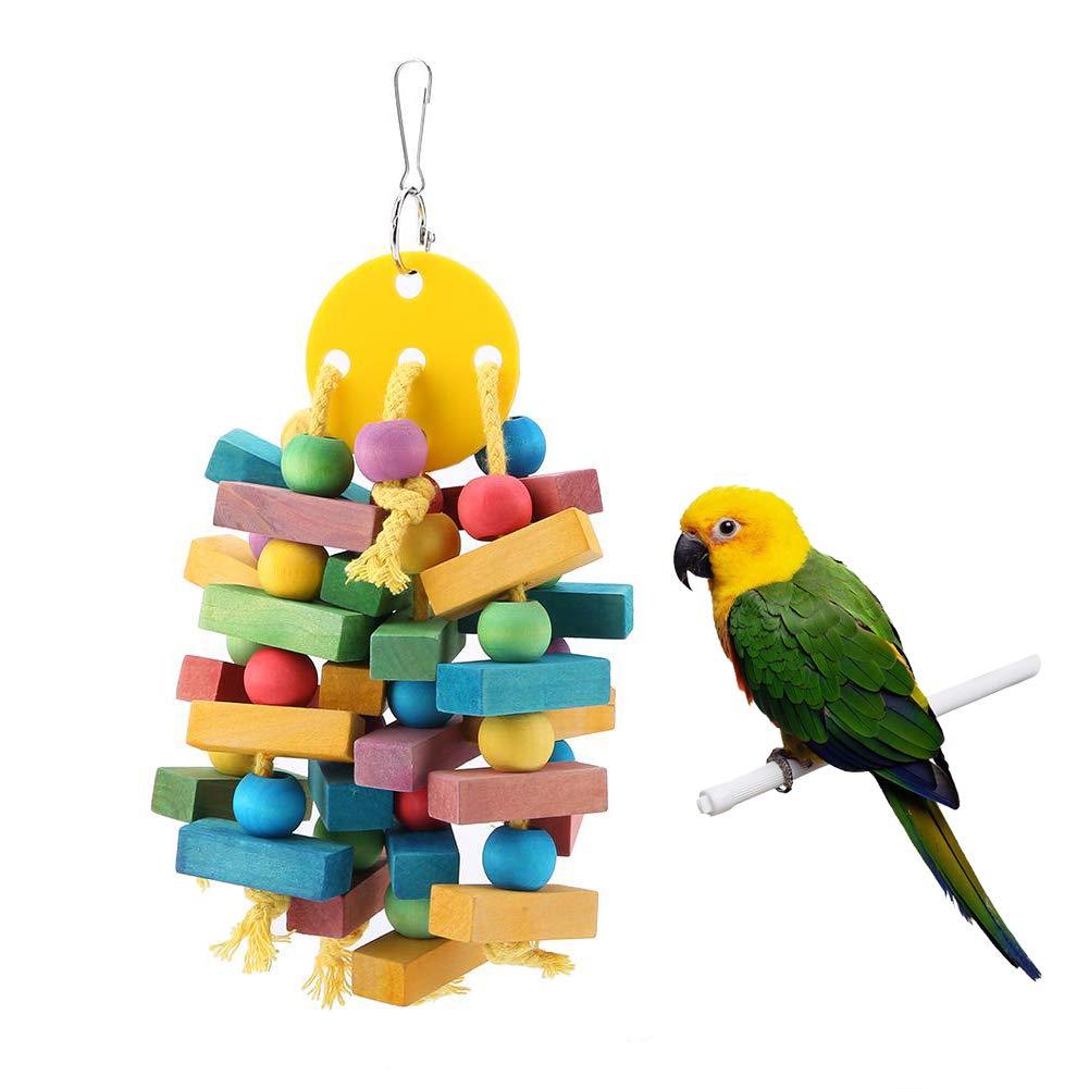 Bird Chew Toy, Colorful Wood Beads and Knots Blocks Hanging Toy Parrot Swing for Macaw African Grey Amazon Cockatoo Budgies Parakeet Cockatiel Lovebird - PawsPlanet Australia
