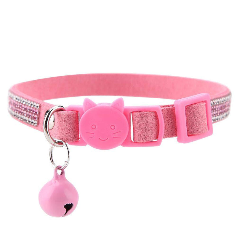 HEEPDD Cat Collars, Colorful Adjustable Buckle PU Leather Necklace Necktie Quick Release Safety Kitten Collar with Bells for Daily Party Photoshot (S-Pink) S Pink - PawsPlanet Australia