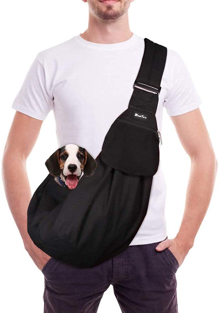 SlowTon Pet Dog Cat Hand Free Sling Carrier Shoulder Bag Adjustable Padded Shoulder Strap Tote Bag with Front Pocket Outdoor Travel Puppy Carrier for Walking Daily Use BLACK WATERPROOF For Pets 3-8 lbs - PawsPlanet Australia