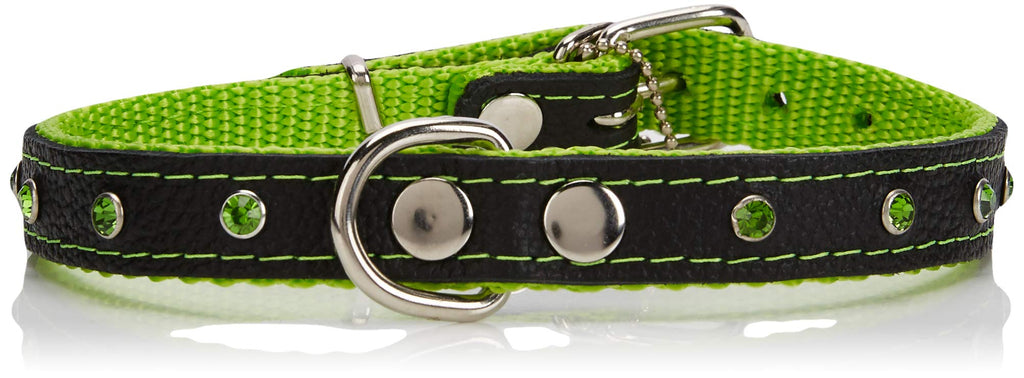 Capadi K0105 Dog Collar Decorated with Coloured Chrystal Stones with Soft Lining and Strong Real Leather Collar Width 20 mm Length 50 cm Green - PawsPlanet Australia