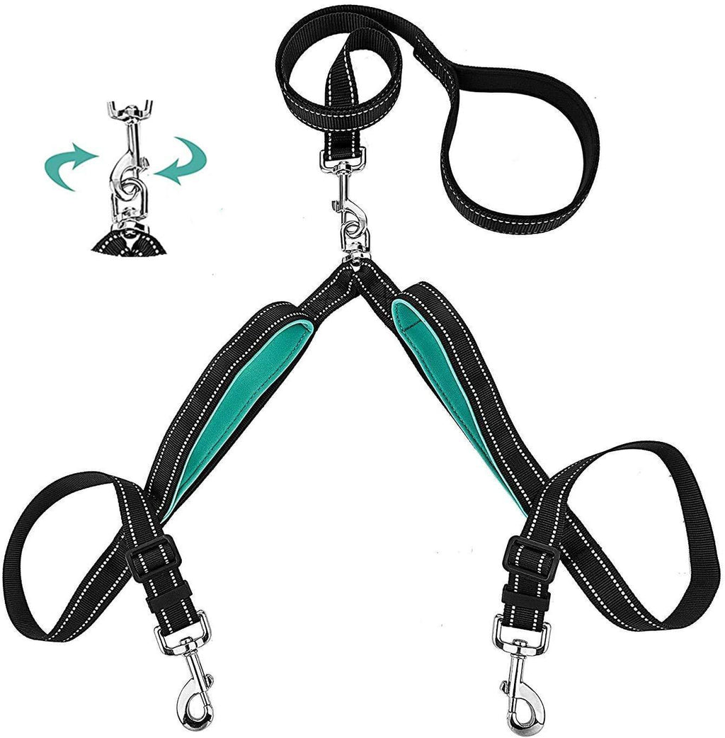 Szelam Double Dog Lead, Dual Leash Coupler Splitter No Tangle with Comfortable Padded Handles for Training&Walking 2 Dogs, Reflective Adjustable Dog Leads for medium and large dogs - PawsPlanet Australia