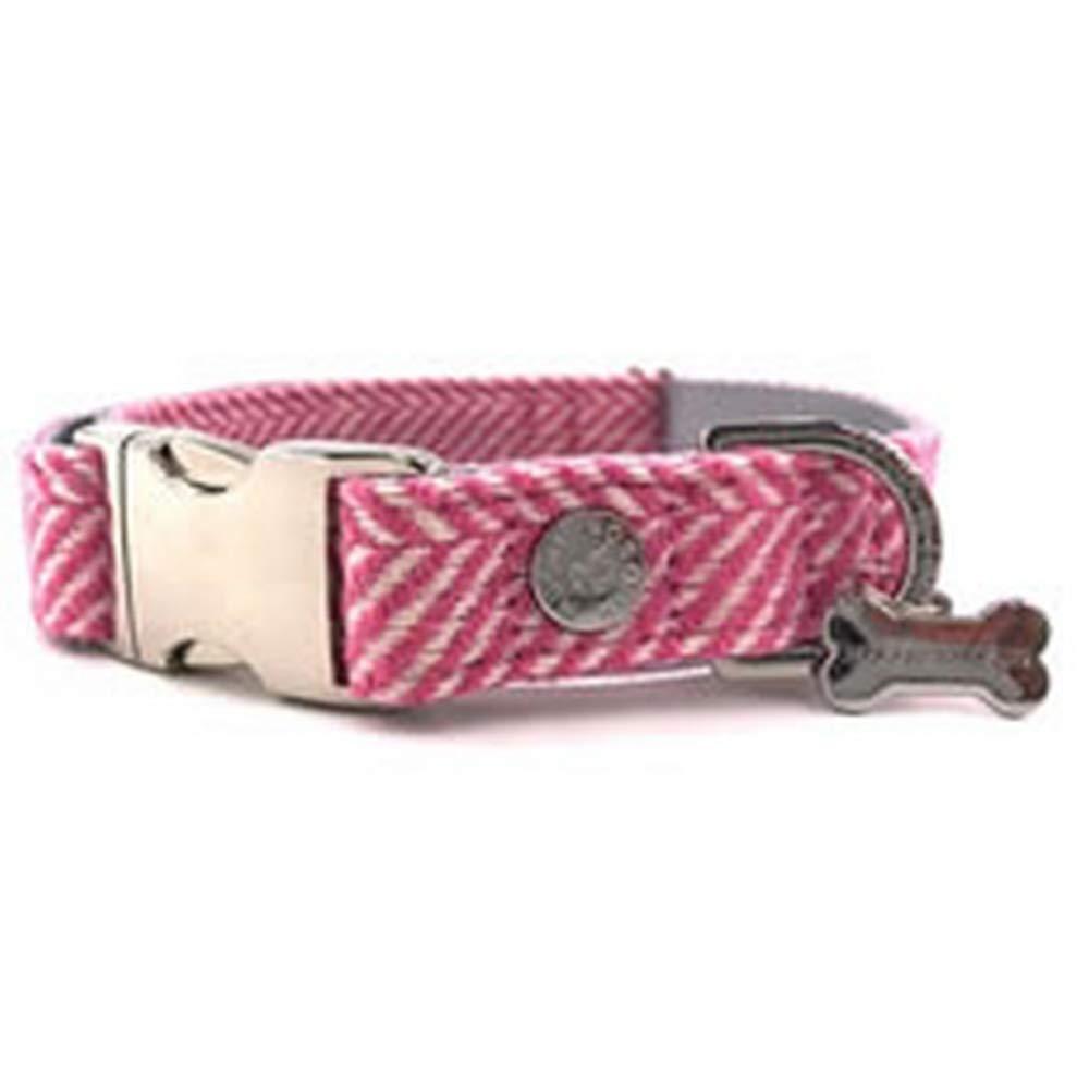 HUGO & HUDSON HHTMB10025-S Herringbone Dog Collar, Small, Pink - PawsPlanet Australia