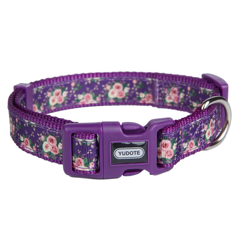 YUDOTE Spring Theme Dog Collar Small with Printed Floral Pattern for Steady Girl Dogs Neck 25-38cm,Purple S:25-38cm Neck,1.5cm Width Floral Purple - PawsPlanet Australia