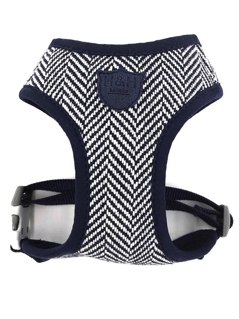 HUGO & HUDSON No Pull Dog Harness Adjustable Pet Vest for Training and Walking, Comfortable Soft Padding - No Choke - Herringbone Tweed - Small - Navy S Navy Herringbone - PawsPlanet Australia