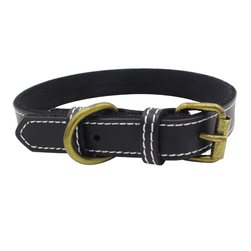 Newtensina Bronze Buckle Dog Collar Retro Leather Puppy Collar for Small Dogs Cats - M - PawsPlanet Australia
