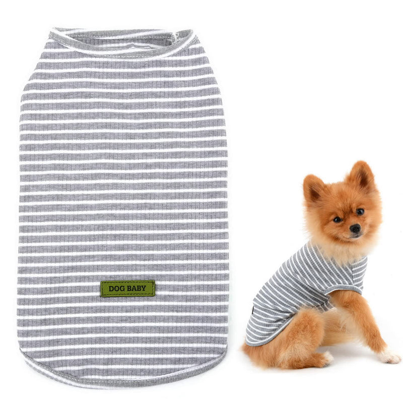 SMALLLEE_LUCKY_STORE Basic Pet Knitted Cotton Striped Tee Shirt for Small Dogs Cats Boy Girl Puppy Sleeveless T Shirt Vest Soft Chihuahua Summer Clothes,Grey,Small S Grey - PawsPlanet Australia