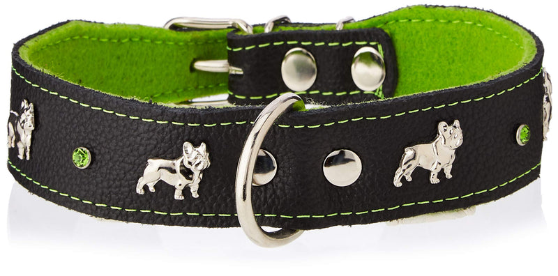 Capadi K0325 Dog Collar for Bulldoge Decorated with Metal Appliqué Made of Real Durable Leather Soft Lined Green Width 40 mm Length 55 cm - PawsPlanet Australia