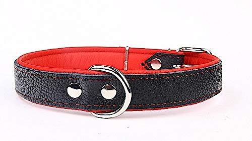 Capadi K0722 Dog Collar Lined with Napa Leather Strong Real Leather Dog Collar, Red, Width 30 mm, Length 56 cm - PawsPlanet Australia