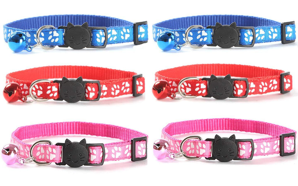 UngFu Mall 6PCS Reflective Cat Collars Adjustable Pet Collars Safety Buckle with Bell - PawsPlanet Australia