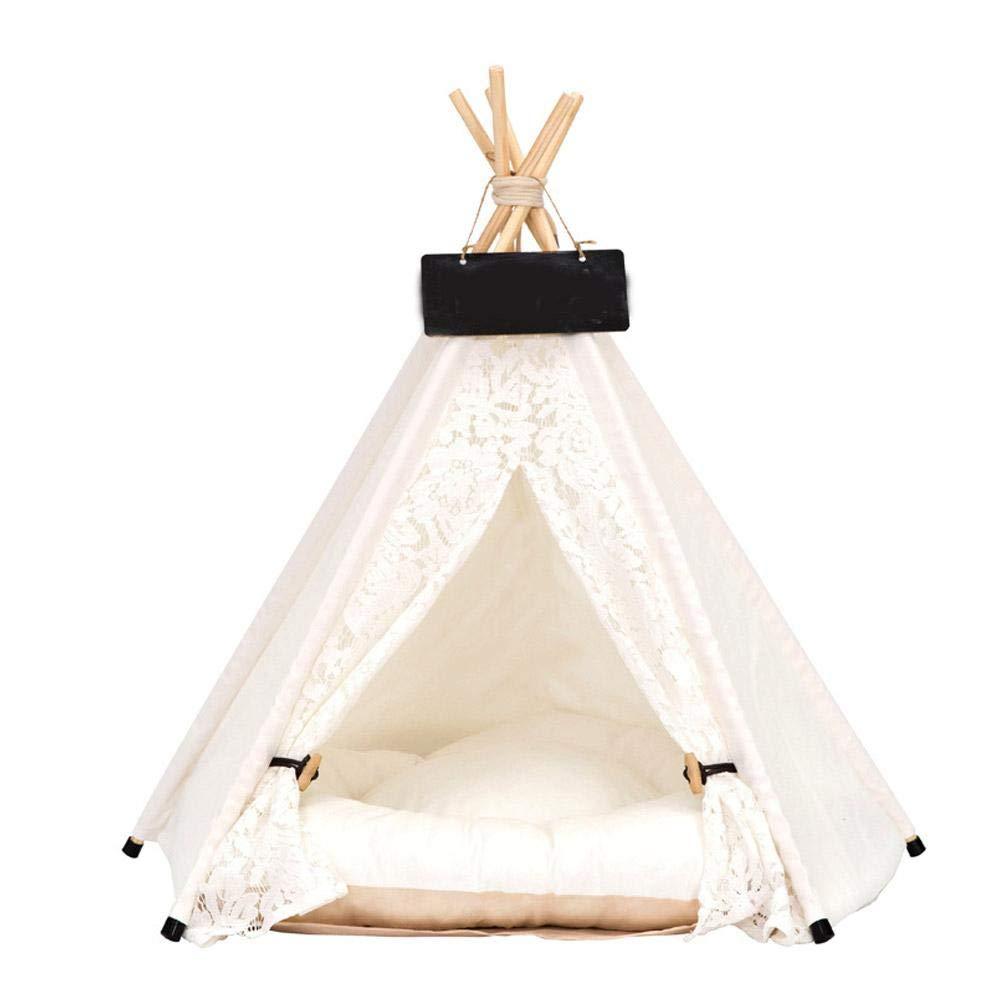 Zhuotop Lace Pet Tent Dog Bed Cat Tipi Kennels Removable Washable Pet Teepee Play House (With Cushion), Small - PawsPlanet Australia