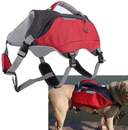 Pssopp 2 in 1 Saddle Backpack Adjustable Dog Life Jacket Dog Travel Packs Breathable Hiking Camping Dog Bag for Medium and Large Dogs(L) L - PawsPlanet Australia