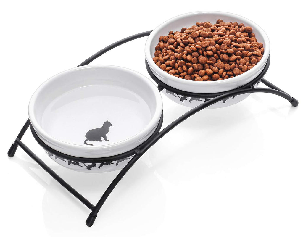 [Australia] - Y YHY Ceramic Raised Pet Cat Bowls, 12 Ounces Elevated Food or Water Bowls, Double Cat Dishes, Gift for Cat, White 