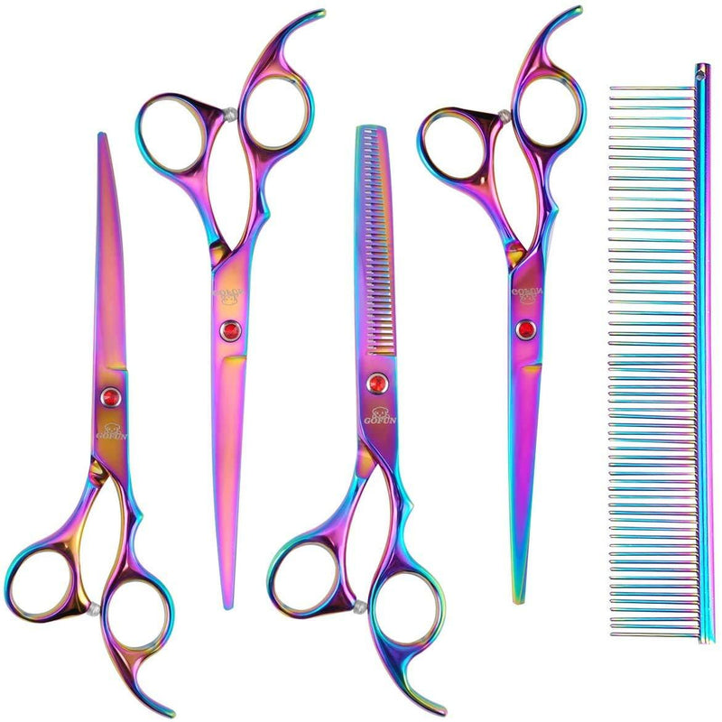 GOFUN Grooming Scissors Pet Grooming Scissors Set Stainless Steel Pet Trimmer Kit for Dogs with Rounded Tip Rainbow - PawsPlanet Australia