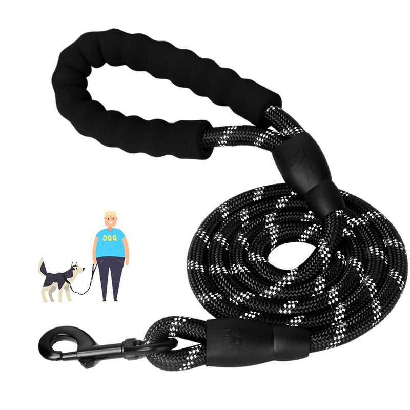 Nasjac Dog Lead, 5FT Training Leash Pet Rope leash with Soft Padded Safety Control Handle and High Reflective Threads, Strong Pulling Long Doggier Lead for Small Medium Large Dogs Walking Hiking Black - PawsPlanet Australia