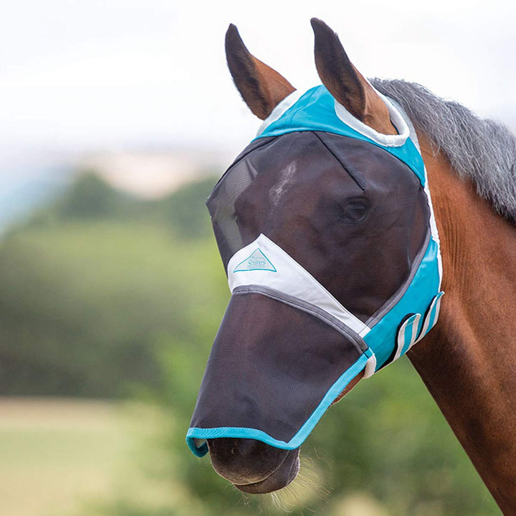 Shires Fine Mesh Fly Mask with Ear Holes & Nose - Teal Cob - PawsPlanet Australia