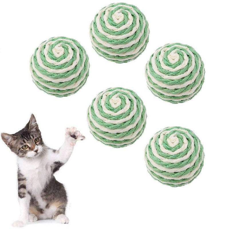 5Pcs Cat Ball Toys, Handmade Eco-Friendly Sisal Rope Woven Ball Teaser Playing Chewing Scratch Toy for Cats Kitty Kitten Pets(Random Color) - PawsPlanet Australia