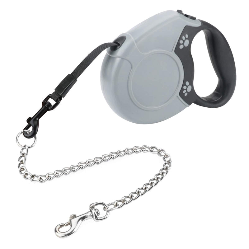 Idepet Heavy Duty Retractable Dog Leash for Small and Medium Dogs, Anti-Chewing Steel Chain Design,360°Tangle-Free,Break & Lock System,16ft Leash for Dog Walking L Grey - PawsPlanet Australia