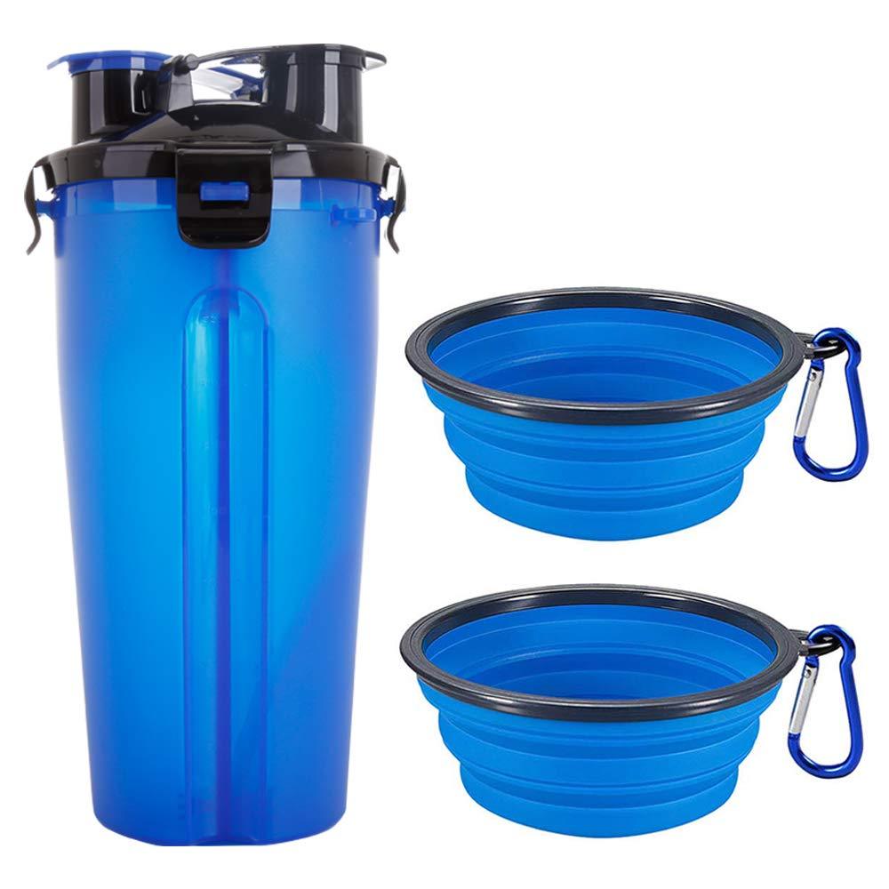 Powerking Dog Water Bottle,350ml 2-in-1PP Pet Cat and Dog Bottle With 250g Pet Food Container for Walking/Hiking/Traveling, Two12 Ounce Collapsible Dog Bowls and Outdoor Hook(Blue) Blue - PawsPlanet Australia