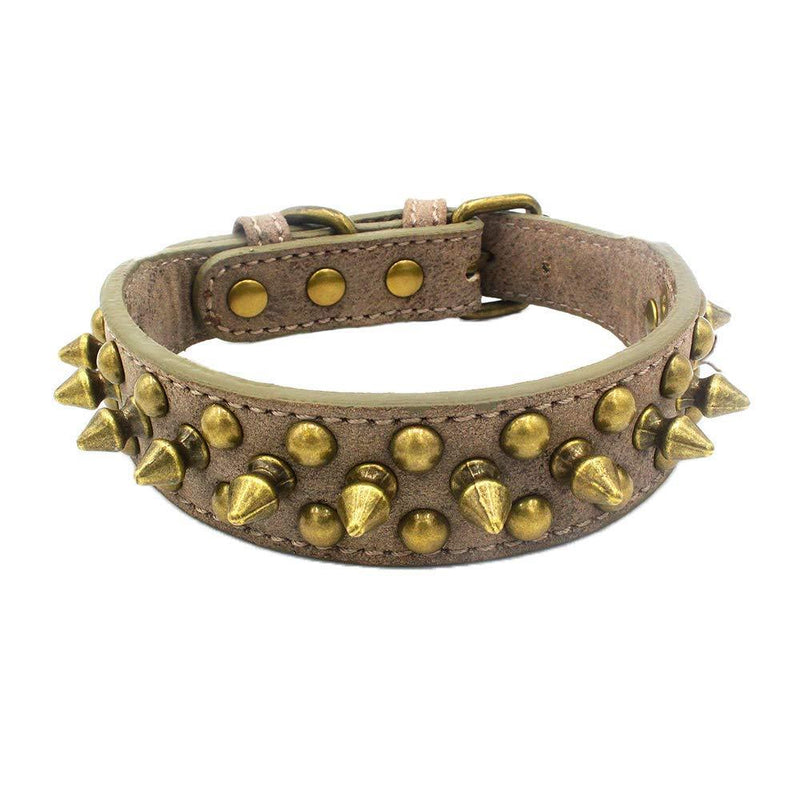 Newtensina Retro Bronze Studded Dog Collar Puppy Collar with Rivets for Small Dogs Medium Dogs - Grey - XL - PawsPlanet Australia