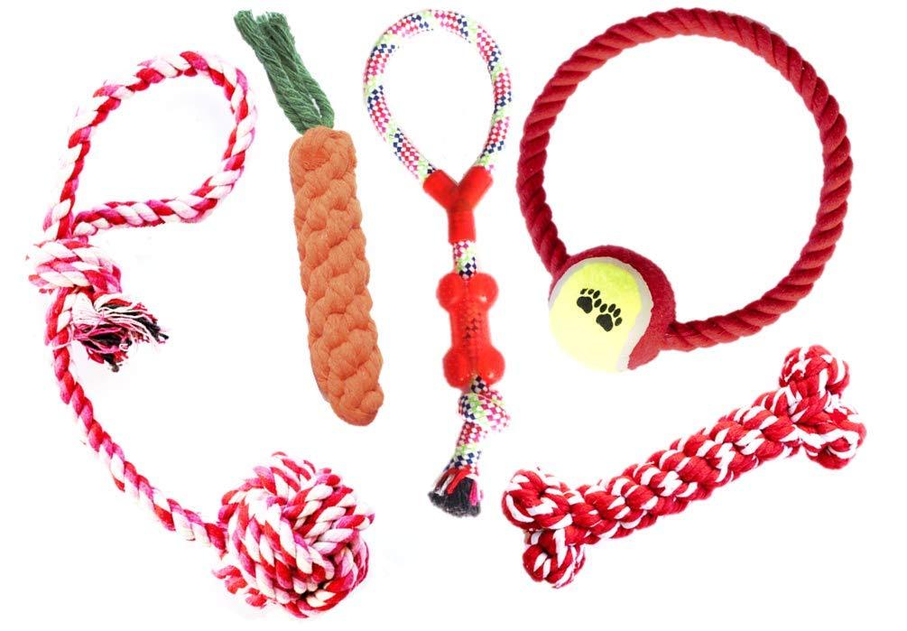 Dog Cotton Rope Chew Toys Interactive Toys Teething Puppy Chew Toys for Small and Medium Breads (Mini Pack Red, 5 piece) Mini Pack Red - PawsPlanet Australia