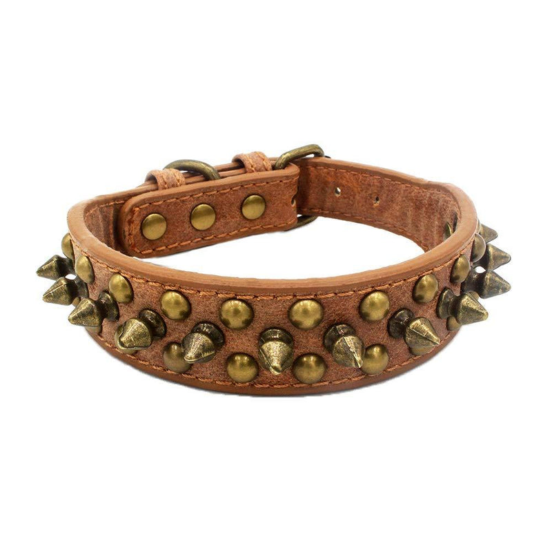 Newtensina Retro Bronze Studded Dog Collar Puppy Collar with Rivets for Small Dogs Medium Dogs - Brown - L - PawsPlanet Australia