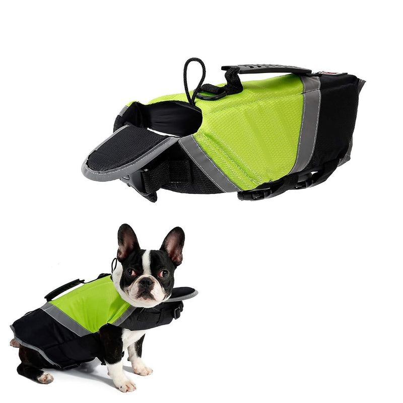 Tineer Dog Life Jacket Vest with Extra Padding Saver Safety Reflective Swimsuit Preserver for Small Medium Large Dogs Safety at Pool, Beach, Boating (S, Green) S - PawsPlanet Australia