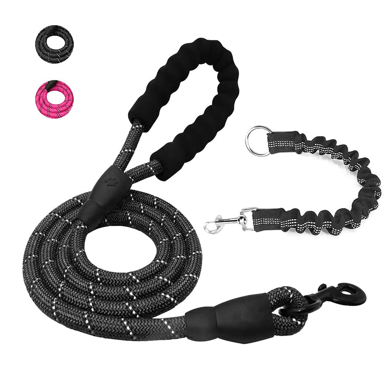 Rope Dog Lead, with Anti Pull Shock Absorbing Bungee Leash, Soft Padded Handle,5FT Nylon Durable strong Dog Leads,strong dog leashes, Twist Dog Leash Rope For Small Medium Large Dogs (Black) Black - PawsPlanet Australia