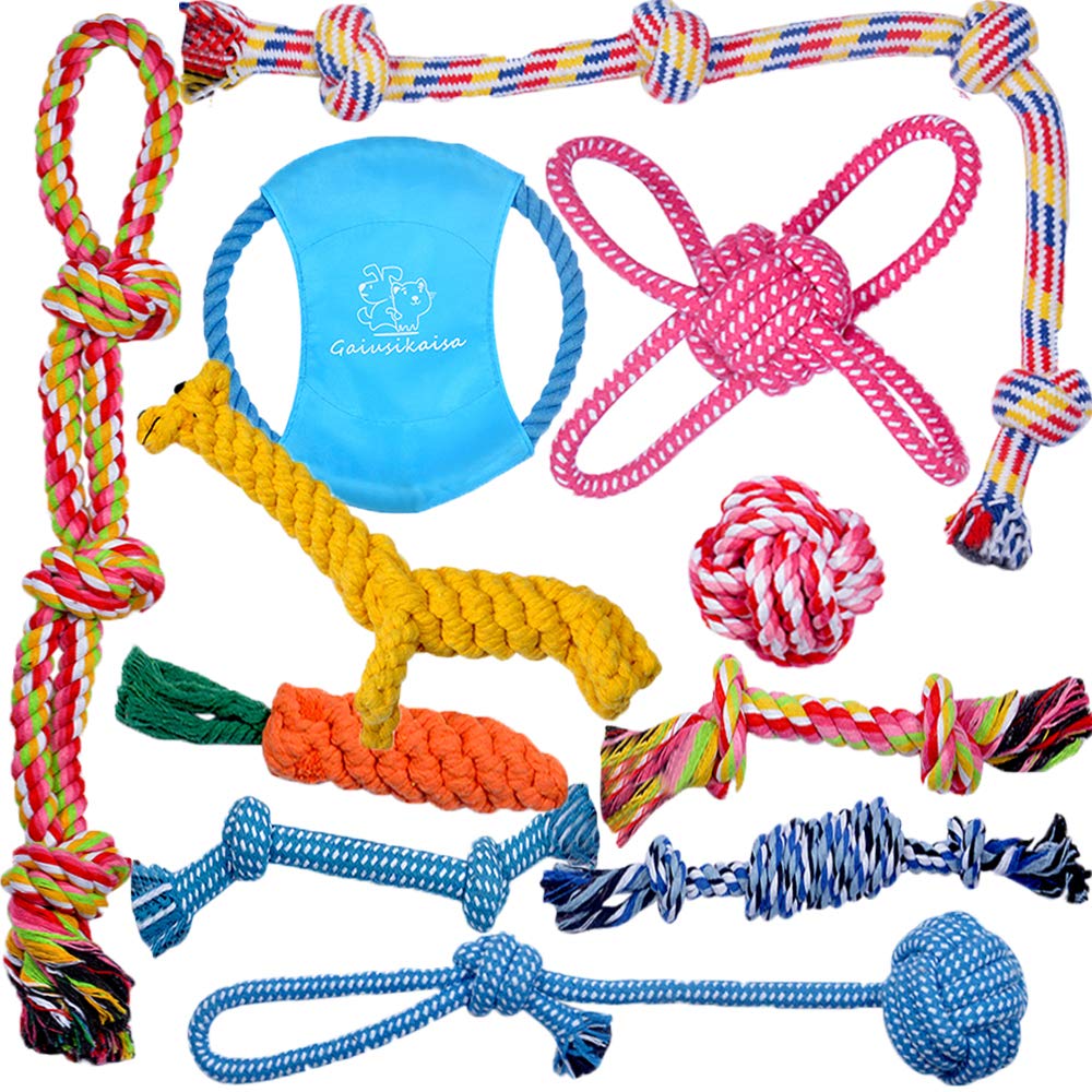 GaiusiKaisa XL Tough Dog Toys (11pcs) for Small Medium to Large Breed Puppies and Dogs - Durable 100% Natural Cotton Ropes - Dog Toy Ropes - Interactive Toy for Chewing, Playtime, Tugging - PawsPlanet Australia