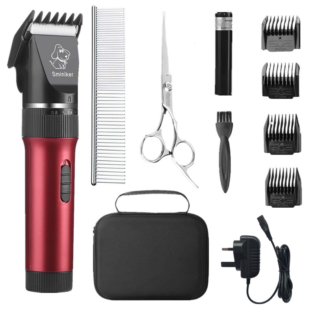 Sminiker Dog Clippers Low Noise Dog Grooming Kit Rechargeable Pet Clippers Cordless Dog Clipper Professional Dog Trimmer Suitable for Dogs,Cats and Other Pets(Red) - PawsPlanet Australia