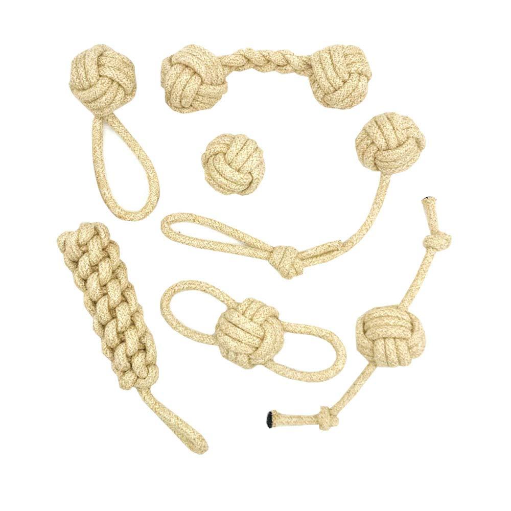 Amasawa 7 Pieces Dog Rope Toys,Hemp Rope Toy,Puppy Pet Rope Chew Toy Set,Small to Medium Puppies,Thick Knot Rope and Tug of War Balls,Teething Toys for Dental Health - PawsPlanet Australia