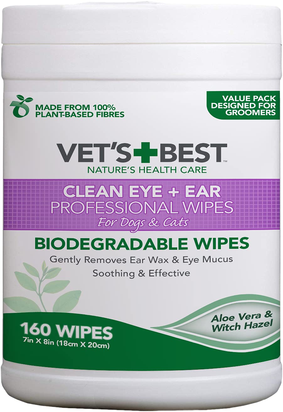 Vet's Best Clean Eye and Ear Biodegradable Professional Wipes for Dogs and Cats, Pack of 160 - PawsPlanet Australia