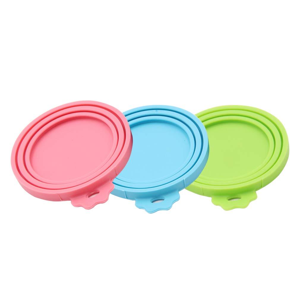 SENDR.KR Can Covers for Pet Food, Set of 3 Universal Silicone Tin Can Lids, Food Safe BPA Free, Dishwasher Safe. One Cat Dog Food Can Lids for Tins Fits All Standard Can Sizes (green blue pink) green blue pink - PawsPlanet Australia