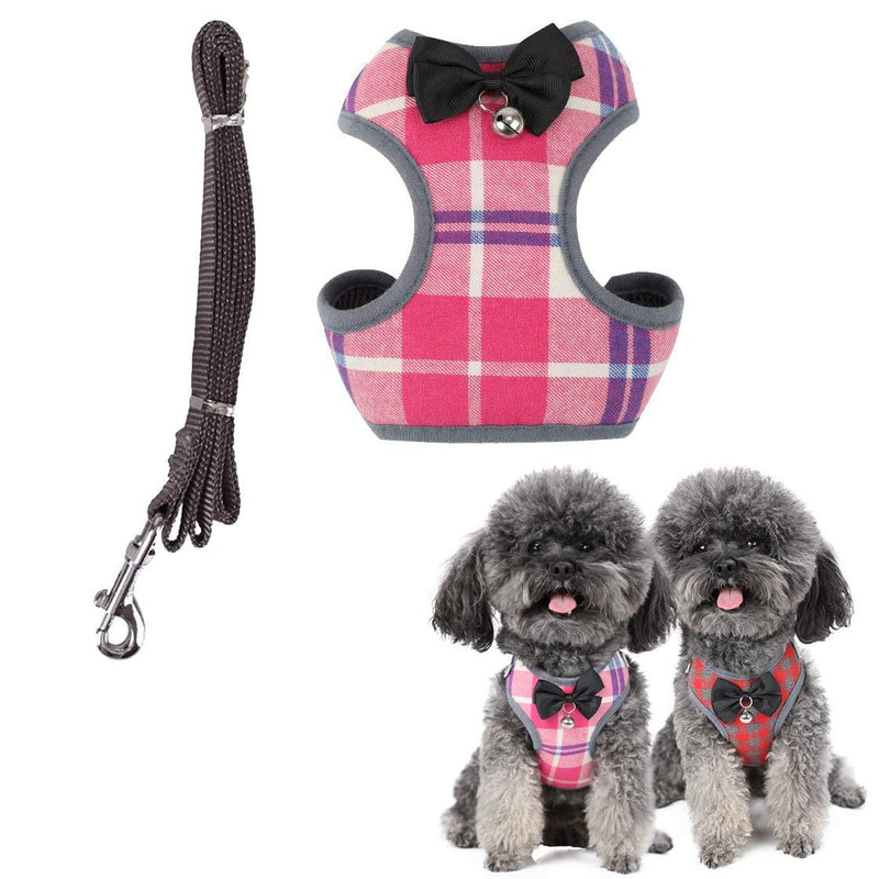 Kismaple Soft Mesh Dog Harness with Leash Set Puppy Cat Adjustable Cosy Classic Vest Harness with Cute Bow Tie Bell Chest Harness for Small Medium Dogs and Cats (M Chest: 11-18.1in, Pink) M Chest: 11-18.1in - PawsPlanet Australia