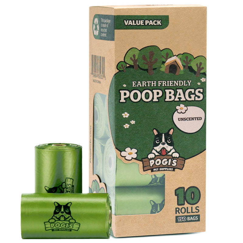 Pogi's Poop Bags - 10 Unscented Rolls (150 Dog Poo Bags) - Leak-Proof, Biodegradable Poo Bags for Dogs 10 Rolls (150 Bags) - PawsPlanet Australia