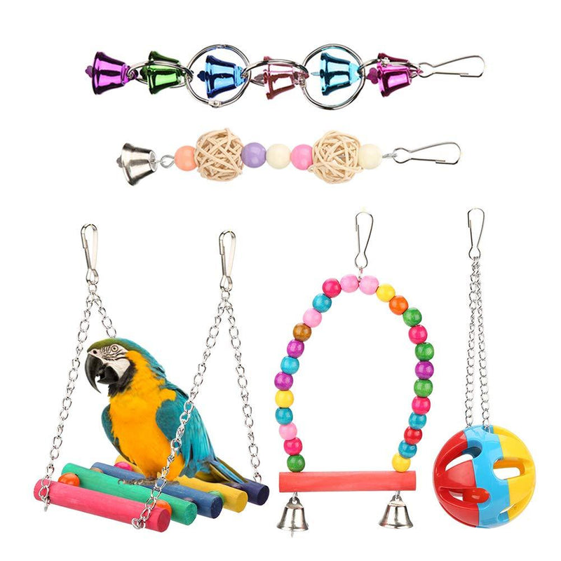 5pcs/Set Bird Parrot Toys Colorful Hanging Bell Ball Perches Swing Hammock Bird Cage Toys for Parrots Small Parakeets Cockatiels - PawsPlanet Australia